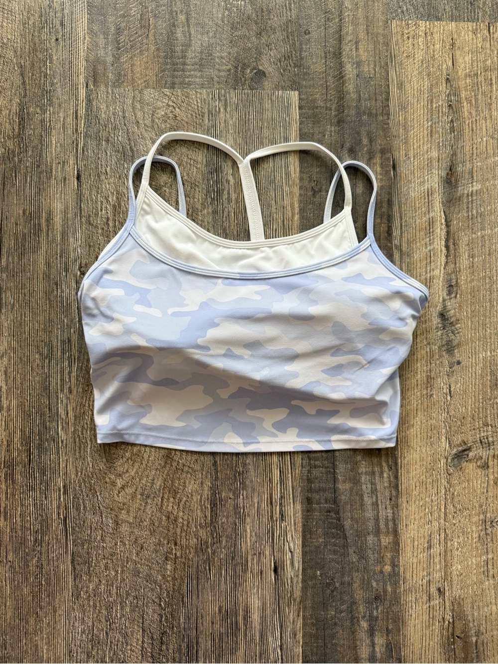 Comfrt Camo Longline Sports Bra Crop Top Strappy Back Blue White Size L - Picture 2 of 9